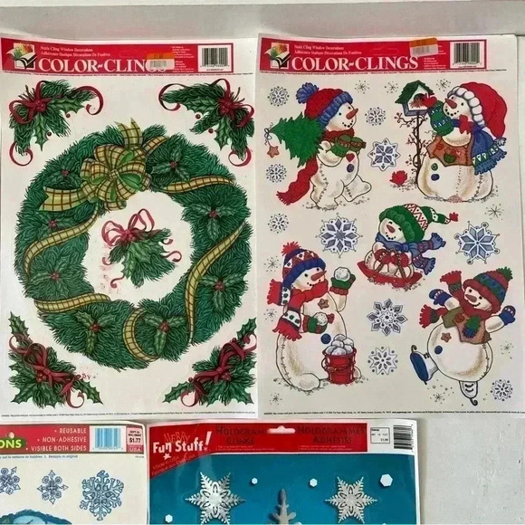 Vintage Christmas Window Decoration Reusable Static Sticker Clings Holo Lot of 7 - Picture 4 of 10